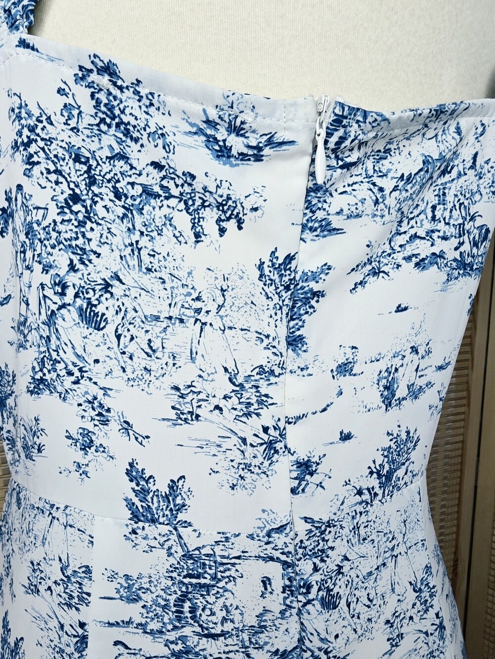 Blue White Toile Flowy Maxi Dress Ruffles Cottagecore , Size XL - Picture 7 of 9